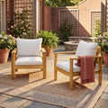 Merax 2 Piece Outdoor Patio Single Acacia Wood Chair with Water-Repellent Cushion, Transitional Lounge Armchair for Garden, Deck & Poolside