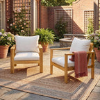 Merax 2 Piece Outdoor Patio Single Acacia Wood Chair with Water-Repellent Cushion, Transitional Lounge Armchair for Garden, Deck & Poolside