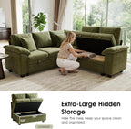 86" Modular Sectional Sleeper Sofa with Pull Out Bed, L Shaped 5 Seat Couch with 151L Storage, Convertible Cloud Couch Bed, Sectional Couches for Living Room, Apartment (Green)