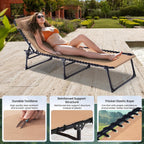2 Pack Outdoor Folding Chaise Lounge 5-Position Adjustable Recliner 400LB Heavy Duty Portable Patio Camping Beach Chair, Beige