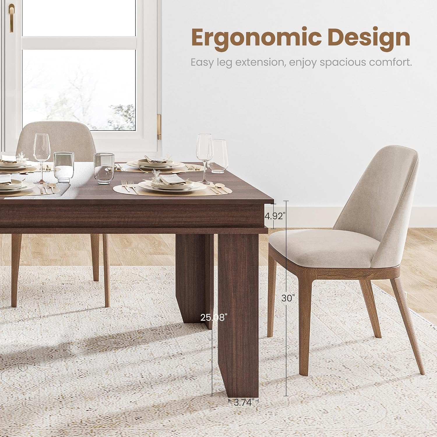 GarveeHome Farmhouse Dining Table for 6-8 People, 71 in Long Kitchen Tables with Wooden Sturdy Frame, 6 ft Large Rectangular Dinner Table for Dining Room, Kitchen (Brown, 71" Non-extendable)