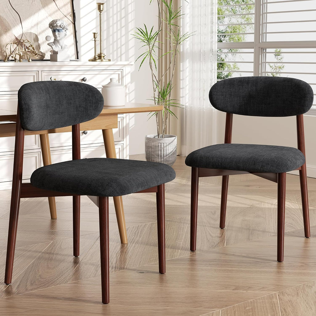 Wooden Dining Chair Set of 4, Modern Dining Chairs with with Curved Back, Fabric Upholstered Kitchen Room Chairs with Adjustable Legs for Farmhouse Dining Living Room,Dark Grey