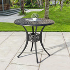 NUU GARDEN 30 Inch Patio Dining Table, Cast Aluminum Round Outdoor Table with Umbrella Hole for Patio, Backyard, Deck-Black