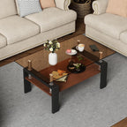 IANIYA 3 Pieces Living Room Table Set, Coffee Table Set of 3 Modern Rectangle Tempered Glass Coffee Table with 2 End Side Tables, 3 Piece Table Sets for Apartment Home Office (3, Brown)