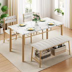 IRONCK Dining Table Set for 4, Kitchen Table with Upholstered Bench and 2 Chairs, Kitchen Table and Chairs Set for Small Space, Apartment, White & Gold