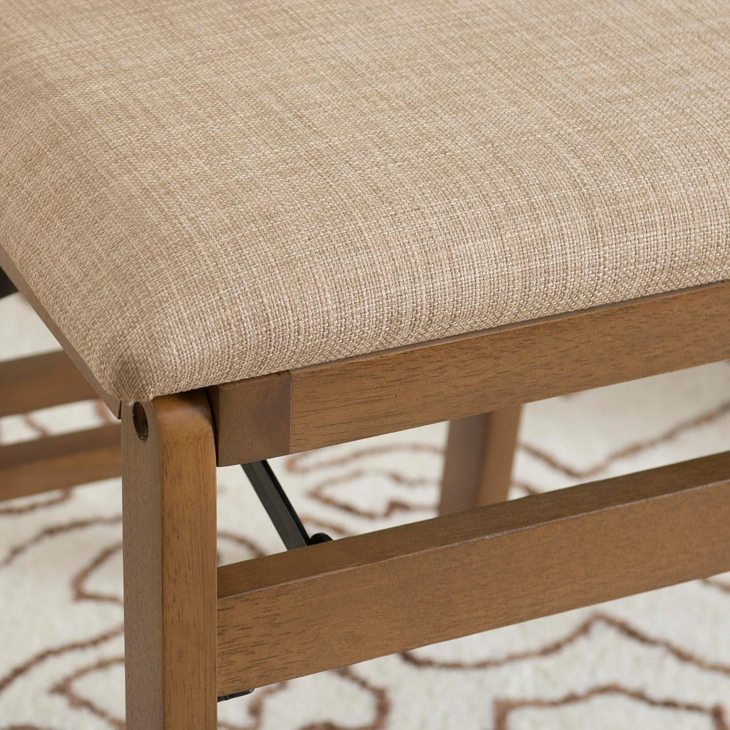 Linon Bennett Natural Folding Chair with Woven Rope Back and Linen Upholstered Seat Set of 2