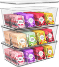 Utopia Home Tea Bag Organizer Set with Lids – 3 Pack Stackable Clear Plastic Storage Bins for Pantry, Cabinet & Fridge – Ideal for Tea, Snacks & Spice Organization