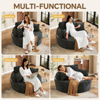 55" Oversized Round Chaise Lounge Chair Indoor, Upholstered Plush Deep Seat Circle Single Cloud Lounge Floor Sofa Chair with 4 Pillows with Side Pocket, Living Room, Bedroom Apartment, Dark Gray