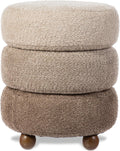 Glitzhome Round Ottoman with Storage, Small Foot Stool, Modern Accent Stool Upholstered Vanity Stool with Rubberwood Ball Feet for Bedroom Living Room Dorm Room, Gradient Brown