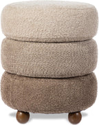 Glitzhome Round Ottoman with Storage, Small Foot Stool, Modern Accent Stool Upholstered Vanity Stool with Rubberwood Ball Feet for Bedroom Living Room Dorm Room, Gradient Brown