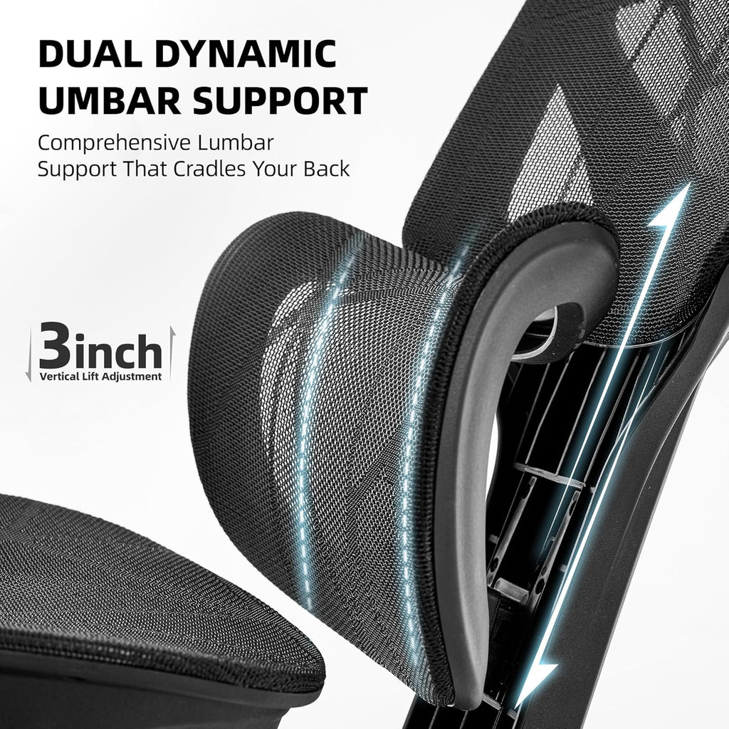 Office Chair with 3D Adjustable Lumbar Support,Ergonomic Computer Chair,Adjustable Headrest and Armrests, 400lbs Capacity,Tilt-Swivel,Premium Mesh Desk Chair for Office,Home & Gaming (Black)