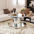 Double Tier Luxury Round Mirror Coffee End Table with Glass 31.5" Diameter Sofa Side Table for Living Room, Light Luxury Design, Sturdy Frame