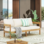 Merax 76.5" Outdoor Acacia Wood Frame 3 Seater Sofa with Cushions for Patio,Garden