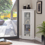 Kings Brand Corner Curio Display Cabinet w/Glass Door & Shelves, White | Glass Door Display – Showcases and Protects Collectibles, Décor, and Accent Pieces with a Clear Glass Door
