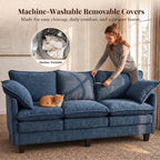 69 Inch Small Sofa, 3-Seater Loveseat Couch with Cloud 2 Layer Cushion, 22.8" Deep Seat, Oversized Pillows, Chenille Fabric, Compact for Small Spaces,Apartment, Living Room, Studio, Office, Blue