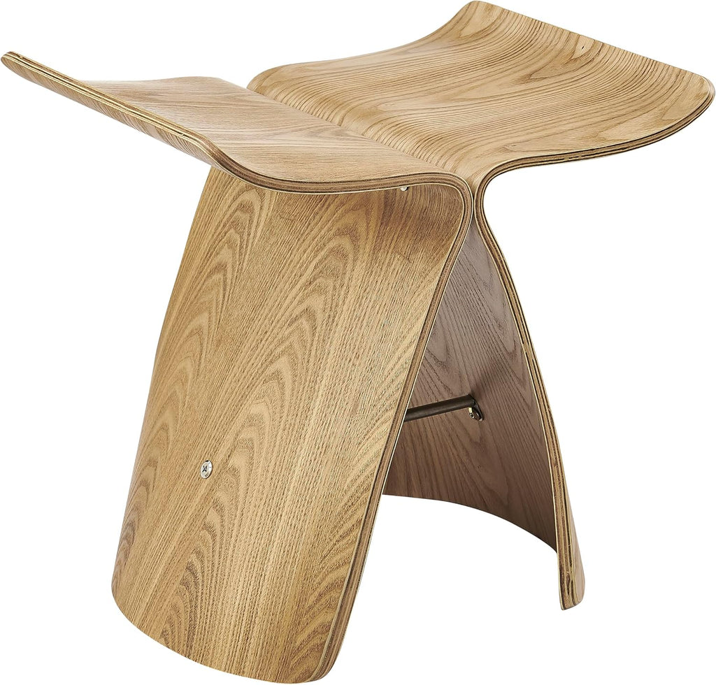 Euro Style Fleur End Table | Sculptural Ribbon-Curve Silhouette Butterfly Design | Easy-Reach Compact Side Table for Snacks, Drinks, Remote, Magazine or Living Essentials | Natural Ash Veneer