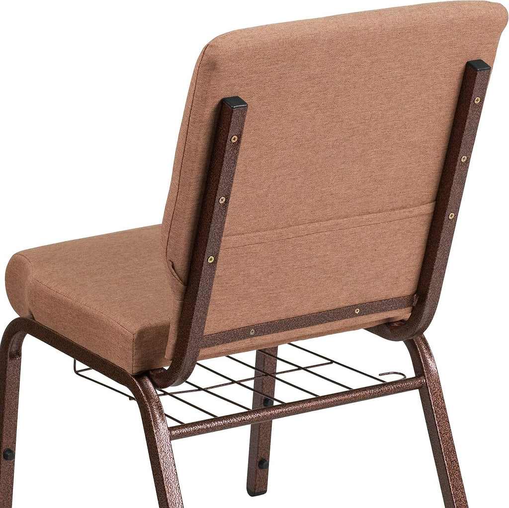 Flash Furniture HERCULES Series 18.5''W Church Chair in Caramel Fabric with Cup Book Rack - Copper Vein Frame