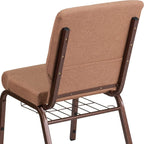 Flash Furniture HERCULES Series 18.5''W Church Chair in Caramel Fabric with Cup Book Rack - Copper Vein Frame