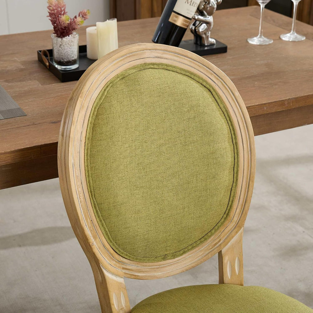 SoarFlash French Dining Chairs Set of 4, Vantage Dining Chair with Round Back, Wood Leg Farmhouse Country Rattan Dining Chair for Kitchen,Bedroom,Olive Green