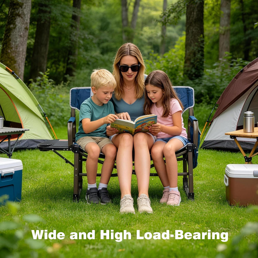 SUNNYFEEL Oversized Camping Directors Chair 2 Pack Portable Foldable Camp Chair for Adults Support 600lbs with Side Pocket and Side Table for Beach, Fishing, Trip, Picnic, Lawn, Outdoor Blue