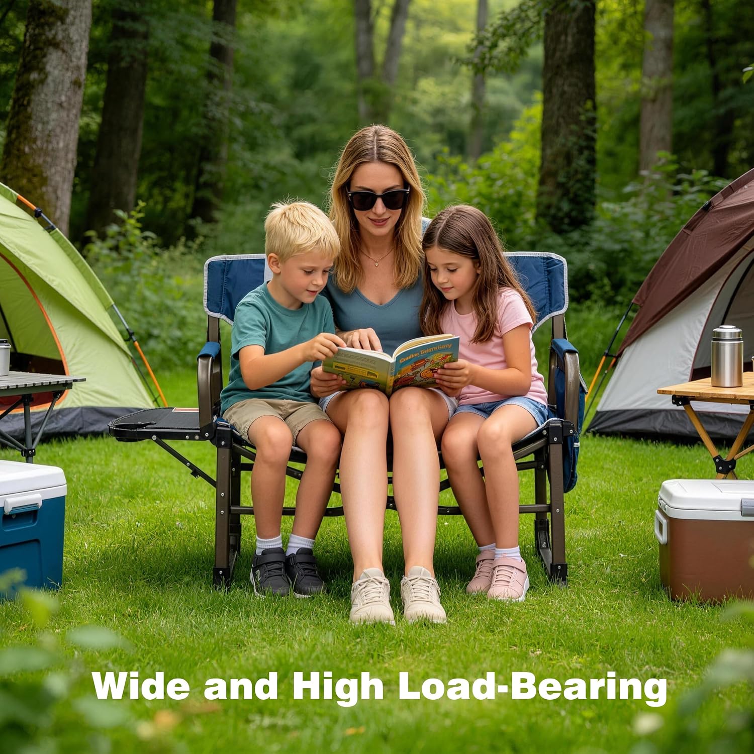 SUNNYFEEL Oversized Camping Directors Chair 2 Pack Portable Foldable Camp Chair for Adults Support 600lbs with Side Pocket and Side Table for Beach, Fishing, Trip, Picnic, Lawn, Outdoor Blue