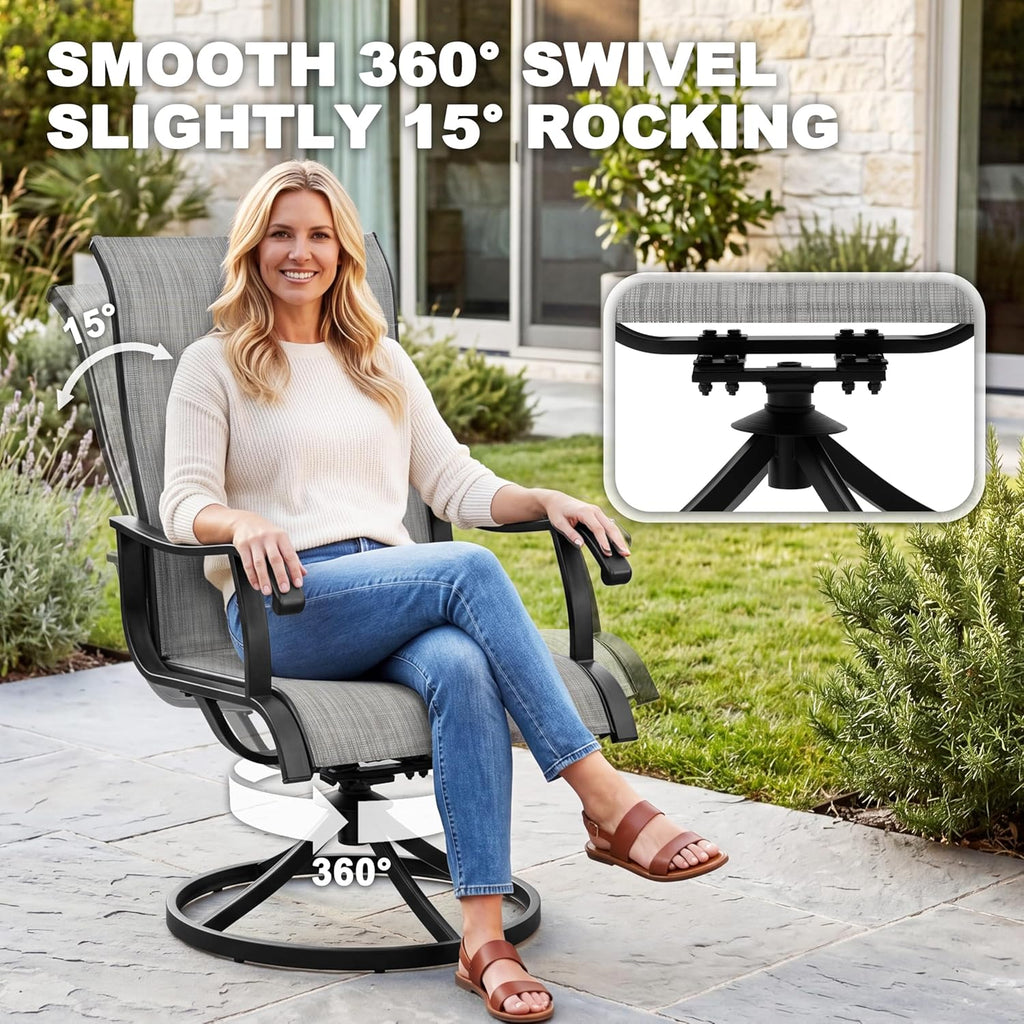 NUU GARDEN Patio Swivel Chairs Set of 2, Outdoor Dining Chairs | Breathable Textilene seats with smooth 360° swivel motion, ergonomic high-back design and durable powder-coated steel frame