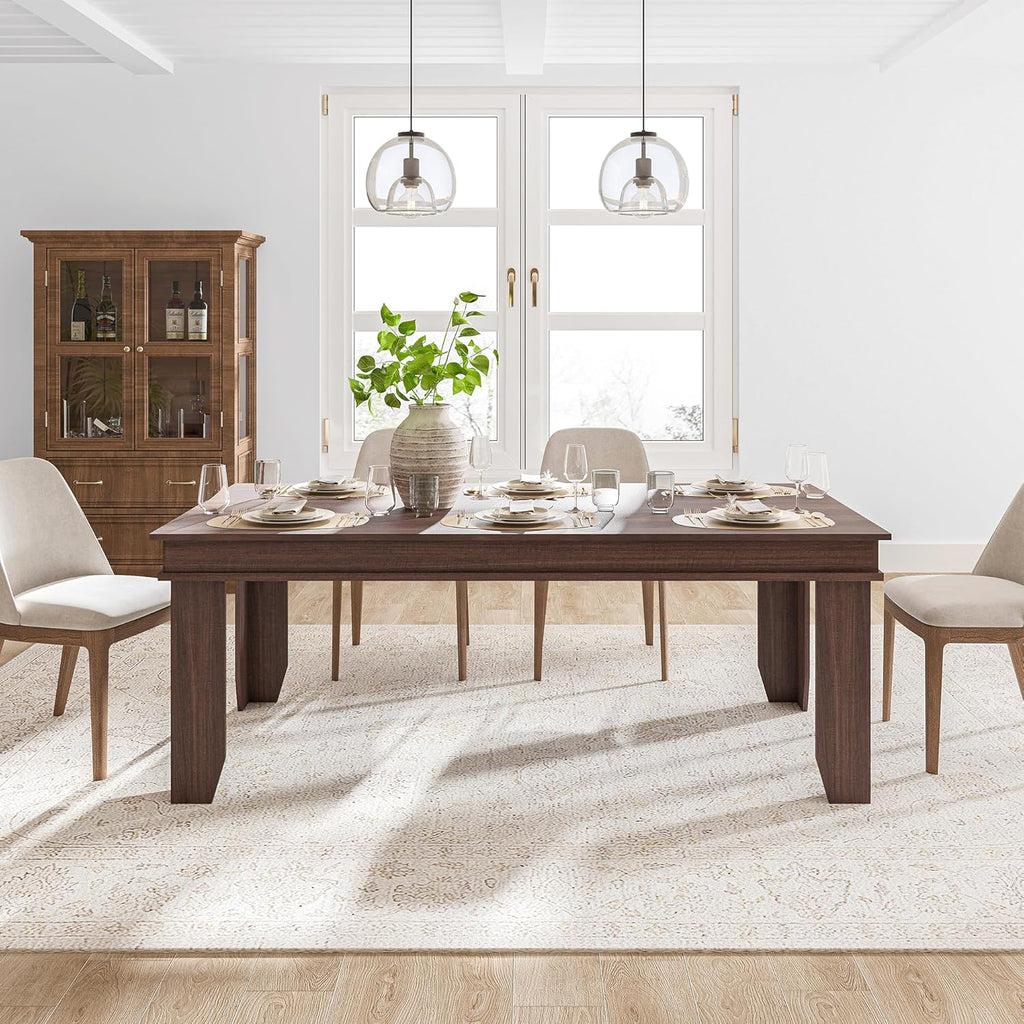 GarveeHome Farmhouse Dining Table for 6-8 People, 71 in Long Kitchen Tables with Wooden Sturdy Frame, 6 ft Large Rectangular Dinner Table for Dining Room, Kitchen (Brown, 71" Non-extendable)
