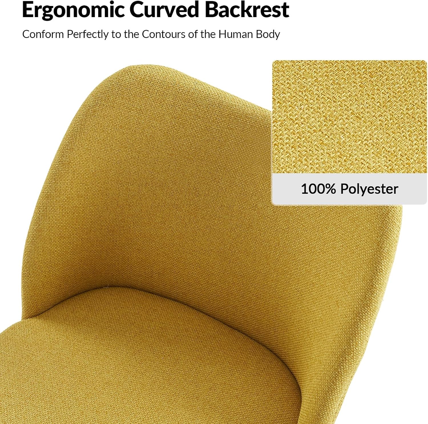 Dining Chairs Set of 2, Upholstered Kitchen Dining Room Chair Set Morden Accent Side Dinner Chair with Curved Padded Back Wood Legs for Restaurant/Cafe, Mustard