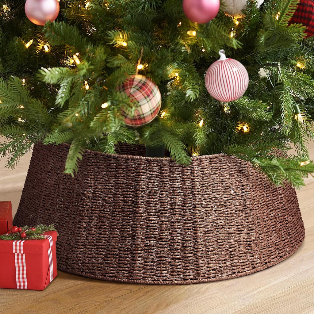 Hommtina Christmas Tree Collar- 33",Christmas Tree Base Christmas Basket Collar for Home, Living Room,for Covering Tree Stand (Brown3, 33 in)