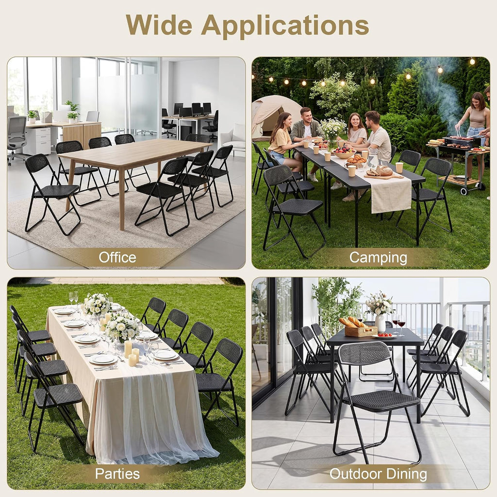 VECELO Plastic Folding Chairs 2 Pack, Metal Frame for Indoor/Outdoor, Black | Breathable Mesh Backrest & Seat, Foldable Portable Chair, No Assembly Required, for Party, Camping, Events