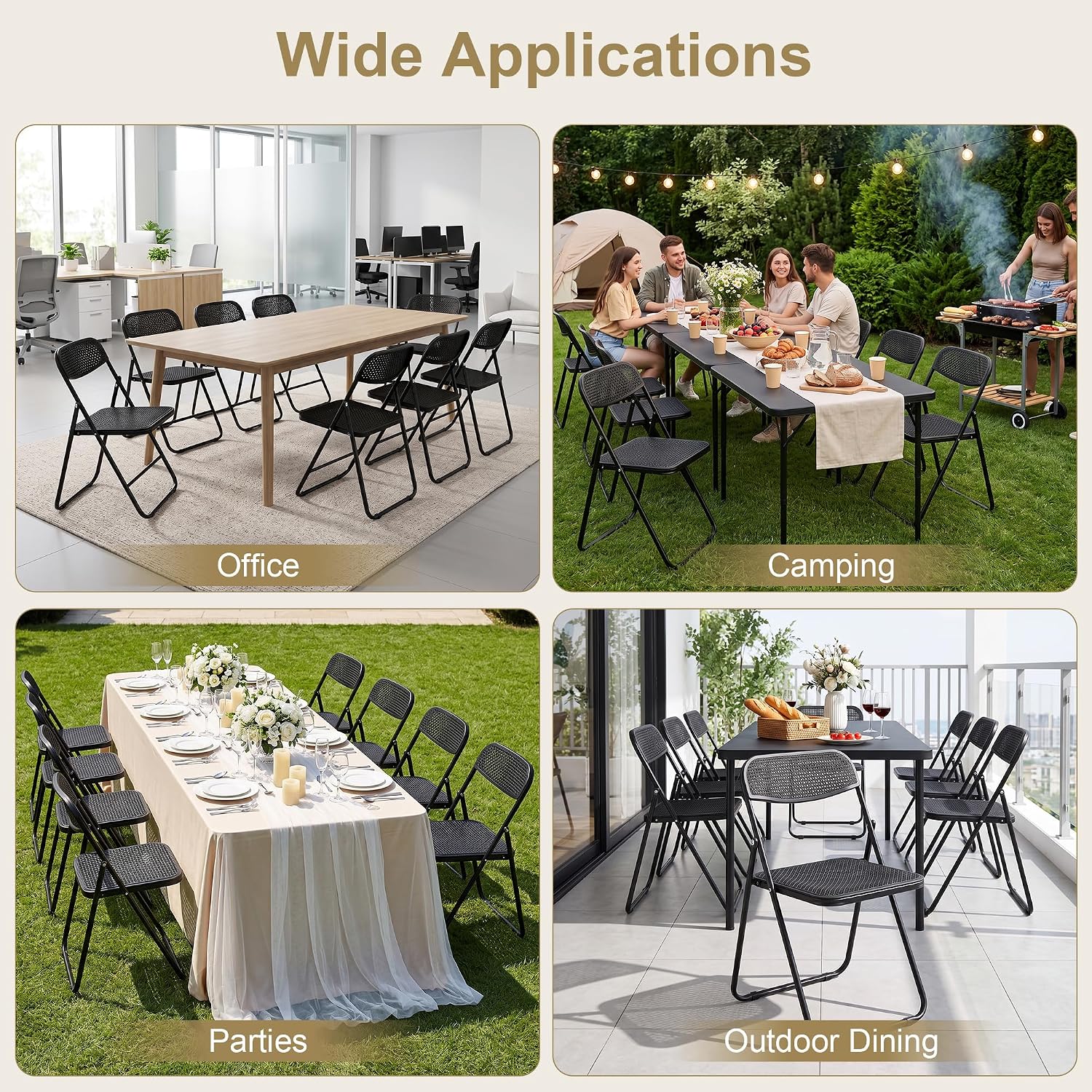 VECELO Plastic Folding Chairs 2 Pack, Metal Frame for Indoor/Outdoor, Black | Breathable Mesh Backrest & Seat, Foldable Portable Chair, No Assembly Required, for Party, Camping, Events