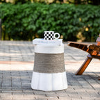 JIJIWANG 16.93" H Outdoor Stone Side Tables for Patio, Moden Coffee Table with Brown Retro Woven Rope and Fan-Base MGO, Small End Table for Home, Office, Living Room & Outdoor Brown+Gray