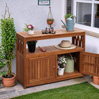 Flamaker Outdoor Storage Cabinet Weatherproof Acacia Wood Outdoor Cabinet with 2 Magnetic Doors Used for Outdoor Storage, Buffet Cabinet, TV Stand, Bar Table, Potting Table (Brown)