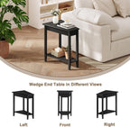 ChooChoo Fluted Recliner Side Tables Set of 2 with 2-Tier Storage Shelf | Wedge End Table for Small Space, Narrow Triangle Side Table for Corner, Living Room, Bedroom, Black