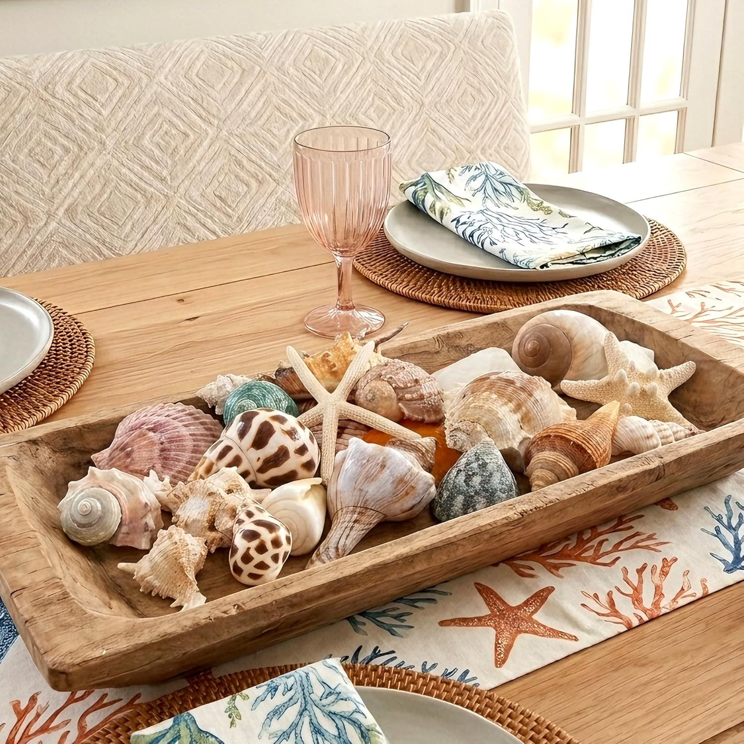 JQAQJU Sea Shells Mixed Beach Seashells 20 Kinds, 1.5"-5.5" Various Sizes Large Ocean Shells Conch 2 Kinds Natural Starfish for Decorating Beach Theme Party Fish Tank Filling Home Decor Wedding