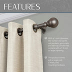 Elrene Home Fashions Cordelia Adjustable Single Curtain Rod with Globe Ball Finials, 1 Inch Diameter, Antique Pewter, 48"-86"