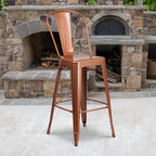 EMMA + OLIVER Commercial Grade 30" H Copper Metal Indoor-Outdoor Barstool with Back