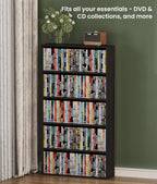DVD Storage Cabinet Shelf, 5 Tier Media Storage Tower for CDs & Video Games, Freestanding Organizer Shelf for Living Room Home Office, Holds 200+ DVDs(Black)