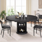 Jocoevol 47″–63″ Extendable Round Dining Table for 4–8 with Dust-Proof 2-Tier Storage Shelf Space-Saving Expandable Dining Room Table Wood Oval Circle Dining Table with Pedestal Base (Deep Black)