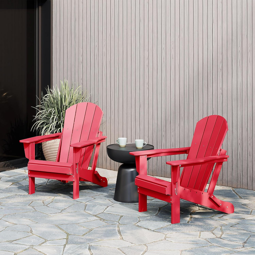 WestinTrends Malibu 2 Piece Set Outdoor Folding Poly Adirondack Chair, Red
