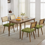 GarveeHome Natural Rattan Dining Chairs Set of 4, Velvet Upholstered Kitchen Chairs with Tall Cane Backrest and Strong Wood Legs for Dining Room, Kitchen, Restaurant, Green