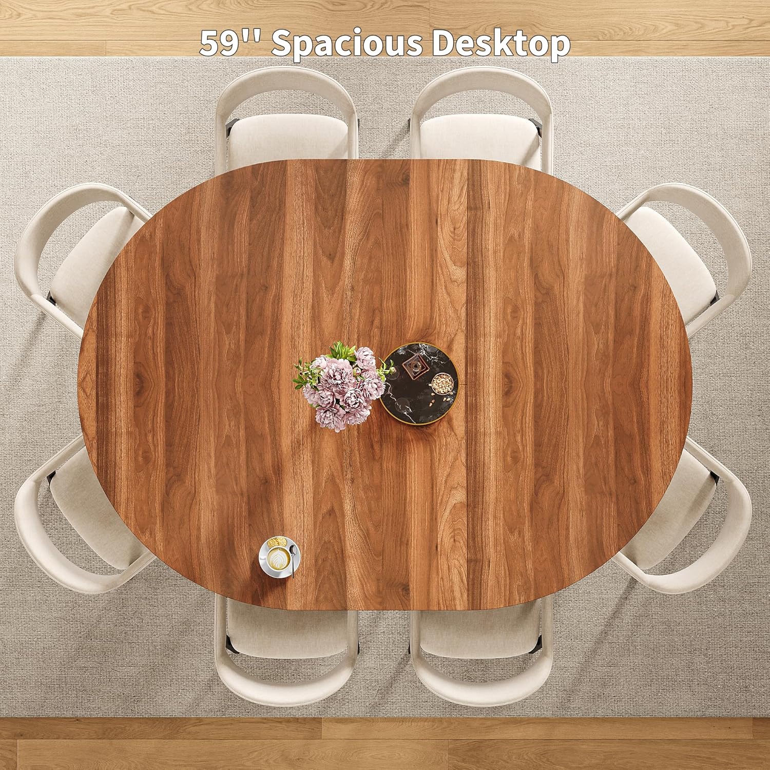 iPormis 43.3-59 Inch Extendable Round Dining Table for 6-8 People, Oval Dinner Table with Adjustable Top and A Stable Round Pedestal Base, Space Saving Wooden Kitchen and Dining Table, Walnut