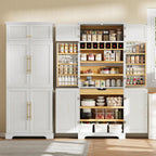 Merax 78.2" Tall Kitchen Pantry Storage Cabinet, Farmhouse Freestanding Large Cupboard with Hidden Drawer, Cabinet, 4 Adjustable Shelves, 8 Door-Shelf & 7 Wine Rack for Dining Room, White