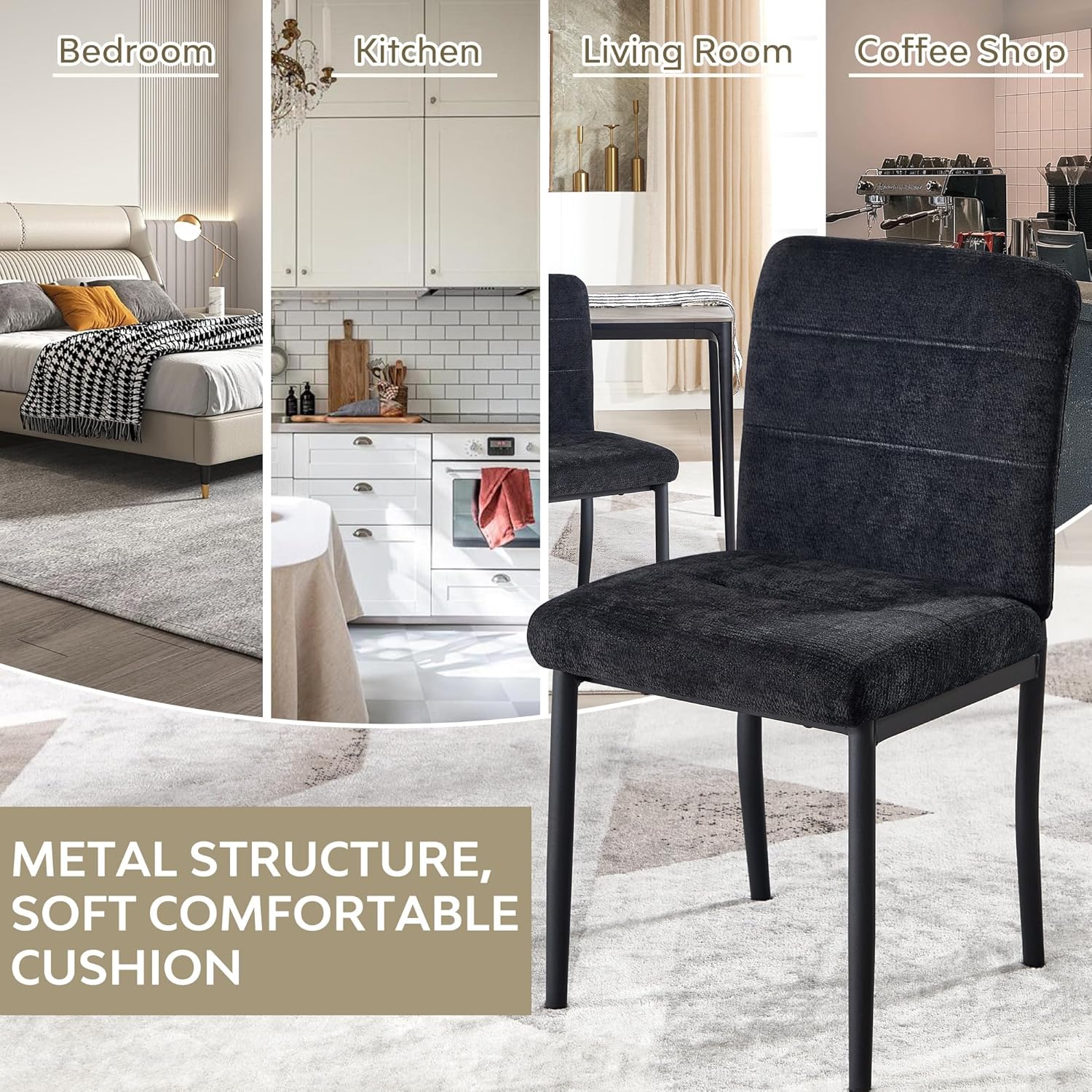 Dining Chairs Set of 4, Modern Upholstered Fabric Parsons Dining Room Chairs, Armless Kitchen Chairs with Metal Legs and Padded Seat for Living Room, Bedroom, Kitchen