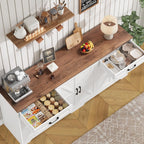 Large Sideboard Buffet Cabinet 71 Inch with Storage, Adjustable Shelves and 6 Barn Doors, Farmhouse Wood Coffee Wine Bar Console Table for Kitchen and Dining Room, White