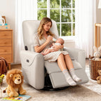 KINGYES Nursery Recliner Rocking Chair, 270° Swivel Glider, with Bluetooth Speaker & USB-C Port, Faux Leather Nursery Rocking Chair, Gray