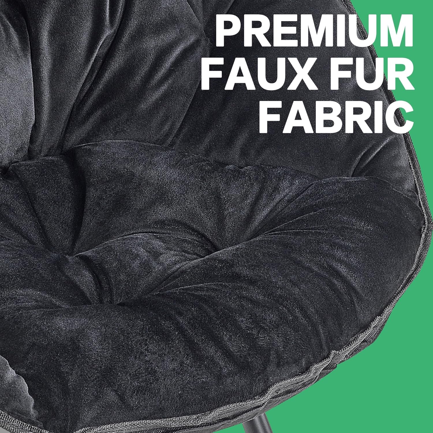 VECELO Saucer Chair for Adults, Folding Moon Chair with Metal Frame, Faux Fur for Bedroom, Living Room, Dorm Room, Apartment, Black