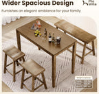 PHI VILLA Farmhouse Dining Table Set for 4 Small Space, Counter Height Table and Chairs with Bench, Rustic Solid Wood High Top Kitchen Table Set for Dining Room and Kitchen, Rustic Caramel Brown