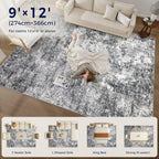 DMOYEST Area Rug Living Room Rugs - 9x12 Large Soft Indoor Neutral Modern Abstract Low Pile Washable Rug Carpet for Bedroom Dining Room Farmhouse Home Office - Grey