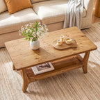 LITTLE TREE Solid Wood Coffee Table, 47-Inch Living Room Center Table with Shelf, 2-Tier, Smooth Corners, Lightweight, Easy Assembly, 23.6" D x 47.2" W, Warm Cedar Brown Finish
